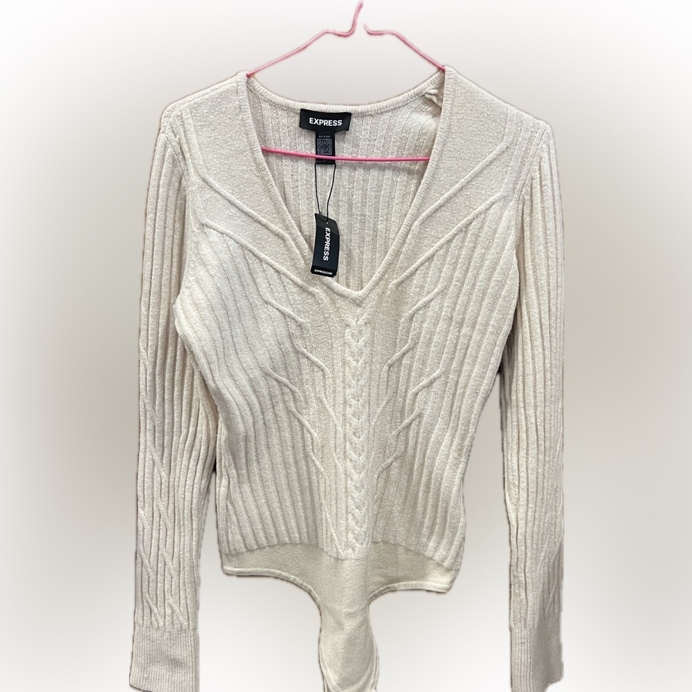 Express Women's V-Neck Cream Sweater Bodysuit